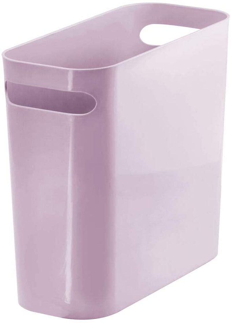 mDesign Slim Plastic Rectangular Small Trash Can Wastebasket, Garbage Container Bin with Handles for Bathroom, Kitchen, Home Office, Dorm, Kids Room - 10" High, Shatter-Resistant - Black