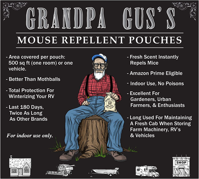 Grandpa Gus's Mouse Repellent, Natural Cinnamon & Peppermint Oil For Large Indoor & Multiple Implements/Vehicles, Absorb Odors