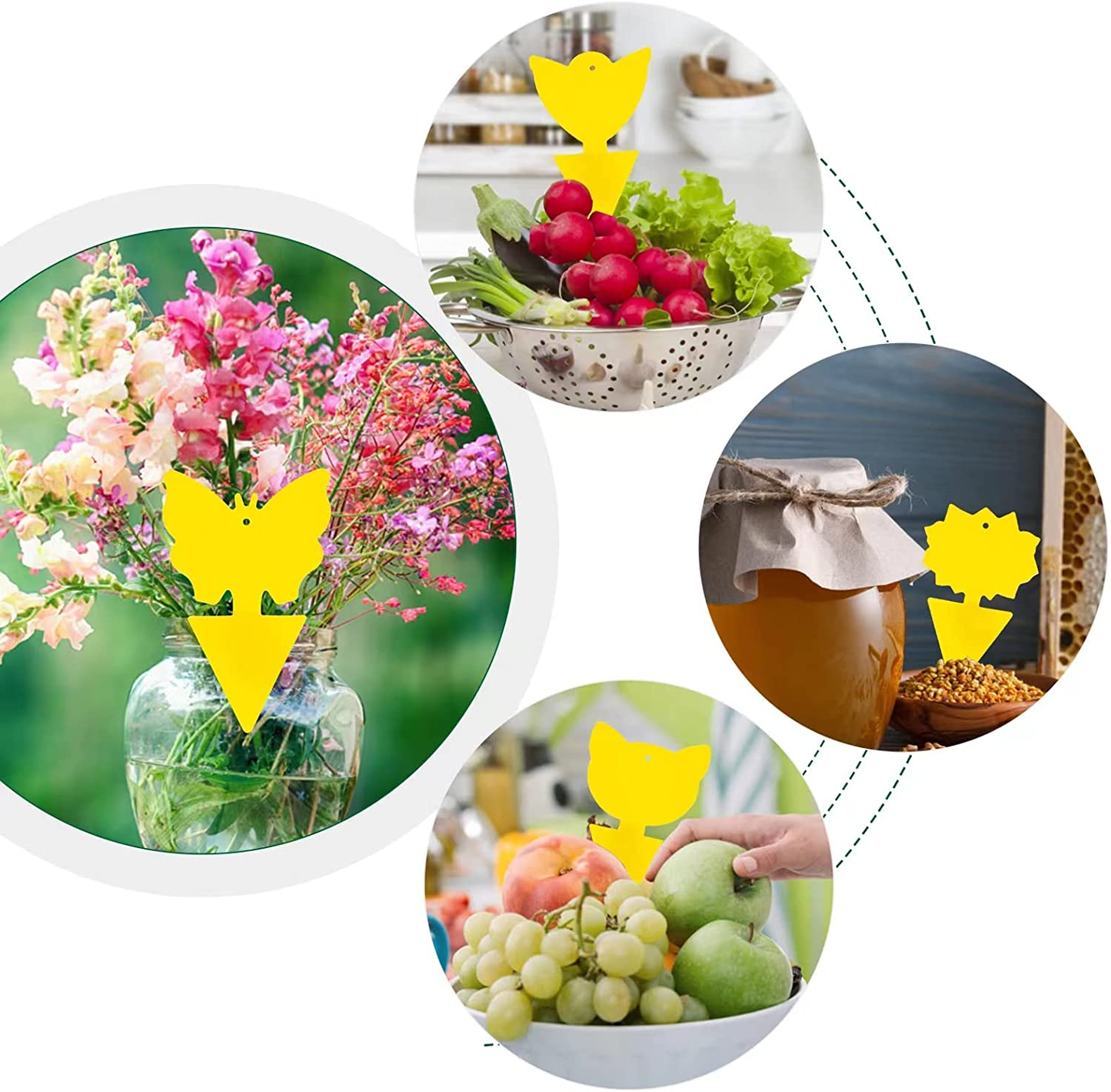 48 Pcs 4 Shapes Yellow Sticky Traps for Fruit Fly, Whitefly, Fungus Gnat, Mosquito, Fly and Bug, Sticky Insect Catcher Traps for Indoor/Outdoor/Kitchen, Extremely Sticky, Non-Toxic, Pet & Kid Safe