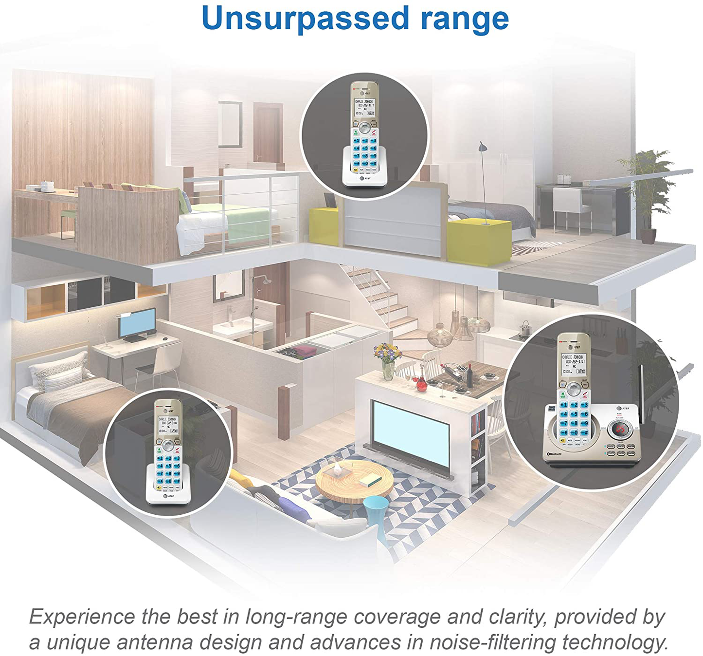 AT&T DL72219 DECT 6.0 Cordless Phone for Home with Connect to Cell, Call Blocking, 1.8" Backlit Screen, Big Buttons, intercom, and Unsurpassed Range Set