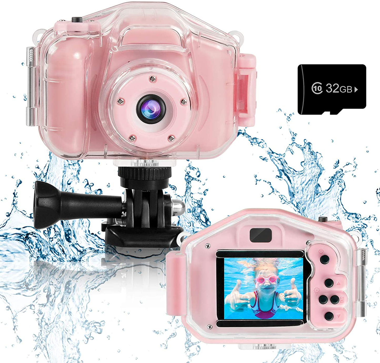 Agoigo Kids Waterproof Camera Toys for 3-12 Year Old Underwater Sports Camera HD Children Digital Action Camera 2 Inch Screen with 32GB Card