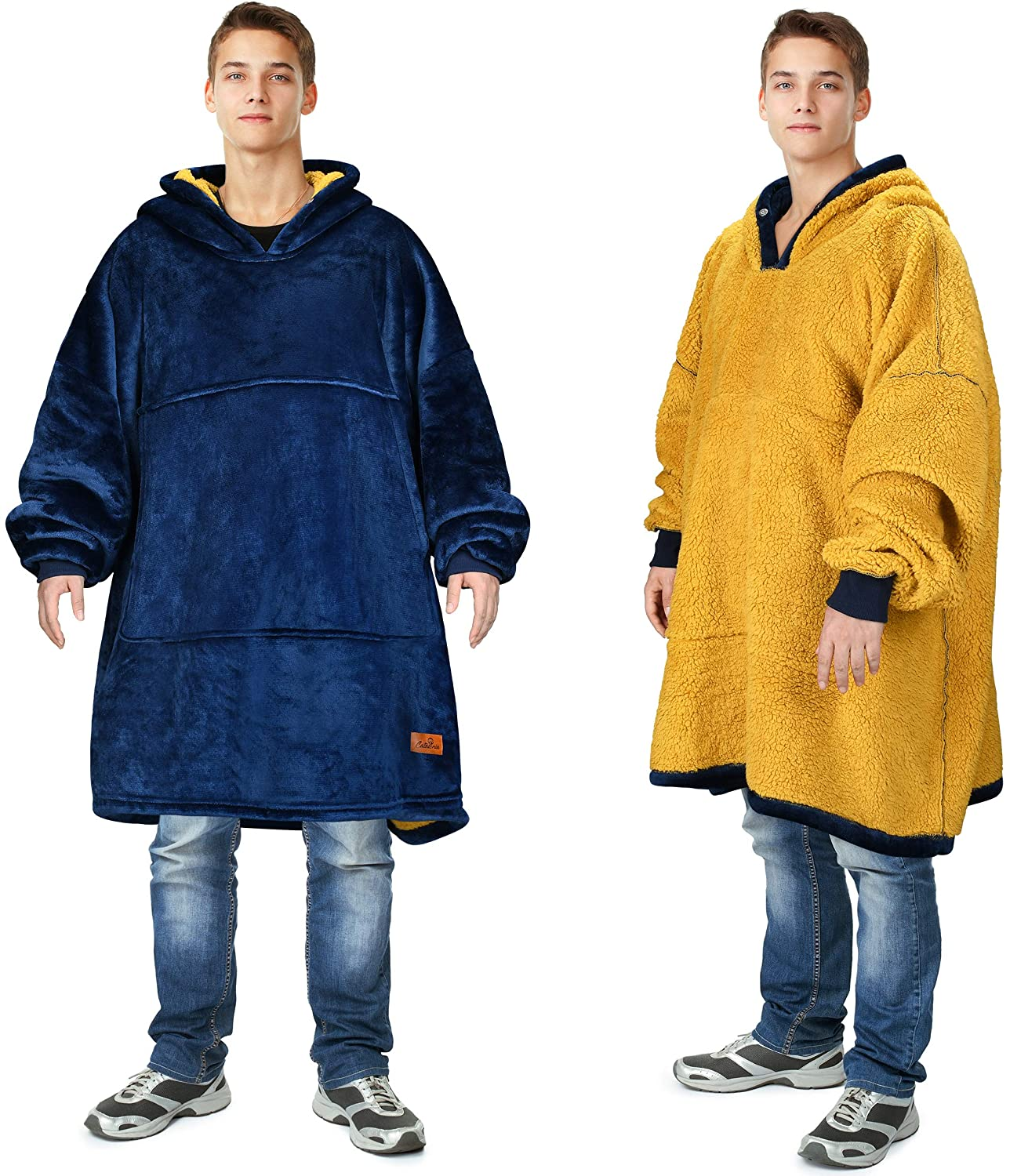 Oversized Wearable Blanket Hoodie Sweatshirt, Comfortable Sherpa Lounging Pullover for Adults