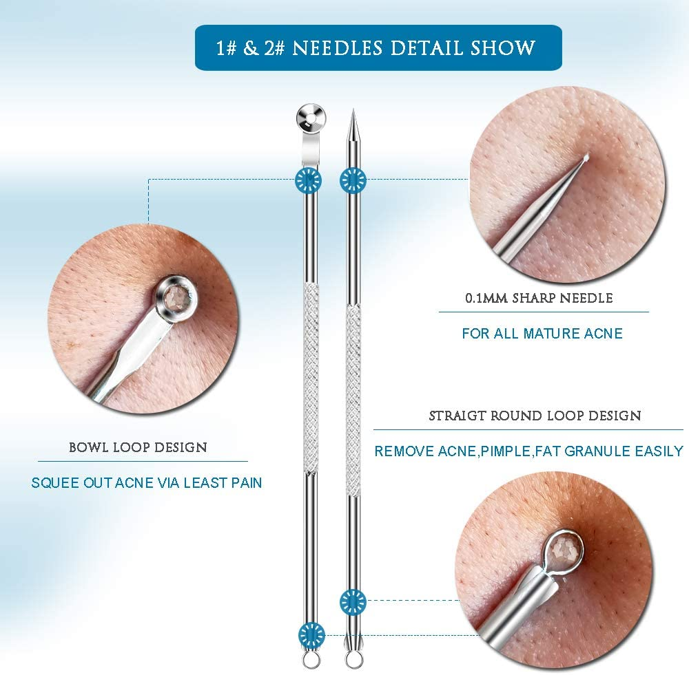 5PCS Blackhead Remover, Pimple Comedone Extractor, Whitehead Removal Tool, Acne Blemish Tools Set, Professional Blackheads Tweezers Kits