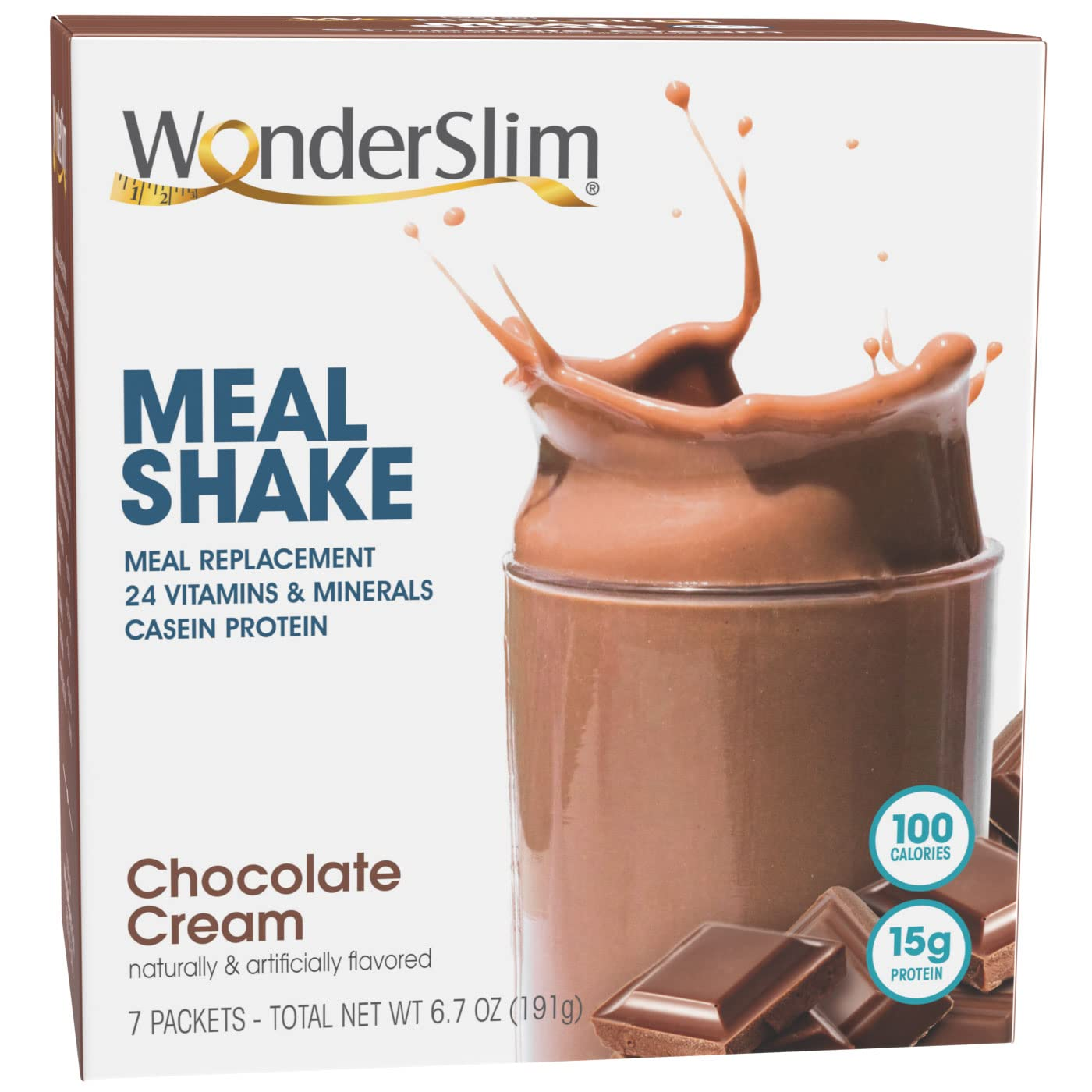 Wonderslim Meal Replacement Shake, Chocolate Cream - 24 Vitamins & Minerals, 15G Protein (7Ct)