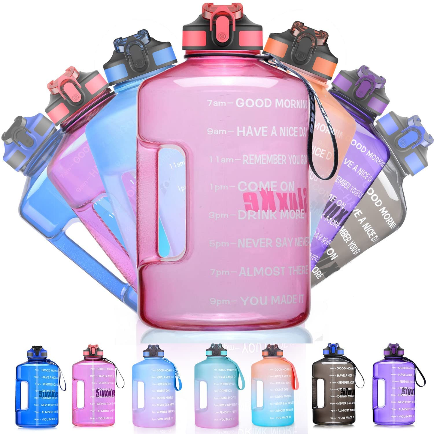 SLUXKE 1 Gallon Water Bottle with Straw and Motivational Time Marker, Large 128OZ Silicone Straw Water Bottle BPA Free Fitness Sports Water Jug to Ensure You Drink Enough Water Throughout the Day