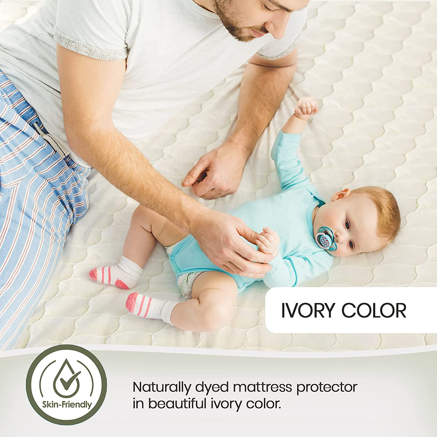 Whisper Organics, 100% Organic Mattress Protector - Quilted Fitted Mattress Pad Cover, GOTS Certified Breathable Mattress Protector - Ivory Color, 17" Deep Pocket (Full Bed Size)