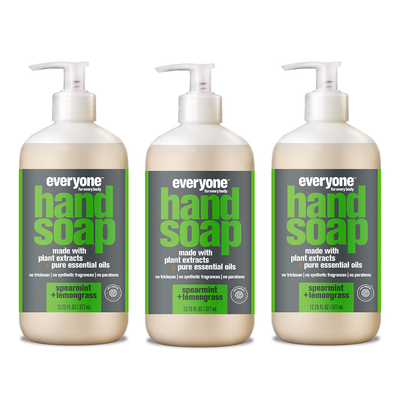 Everyone Liquid Hand Soap, 12.75 Ounce (Pack of 3), Spearmint and Lemongrass, Plant-Based Cleanser with Pure Essential Oils (Packaging May Vary)