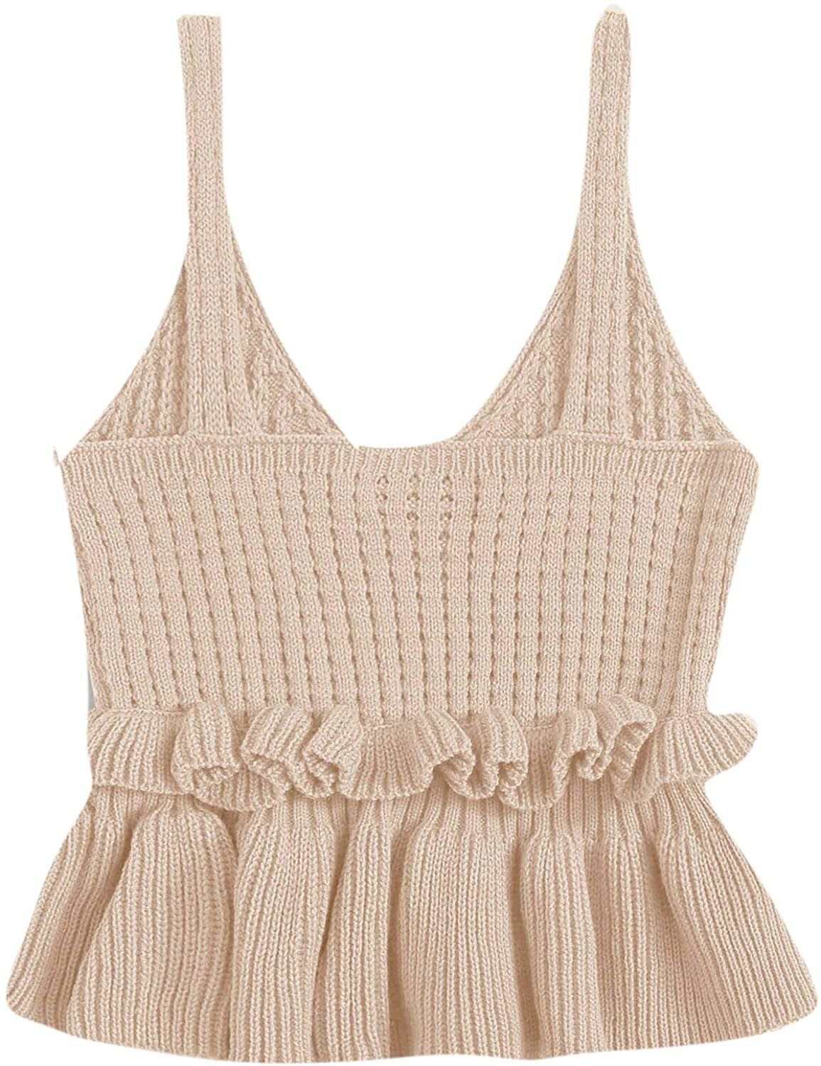 SweatyRocks Women's Casual Knit Top Sleeveless Ruffle Hem V Neck Peplum Crop Tank Top