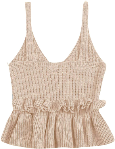 SweatyRocks Women's Casual Knit Top Sleeveless Ruffle Hem V Neck Peplum Crop Tank Top