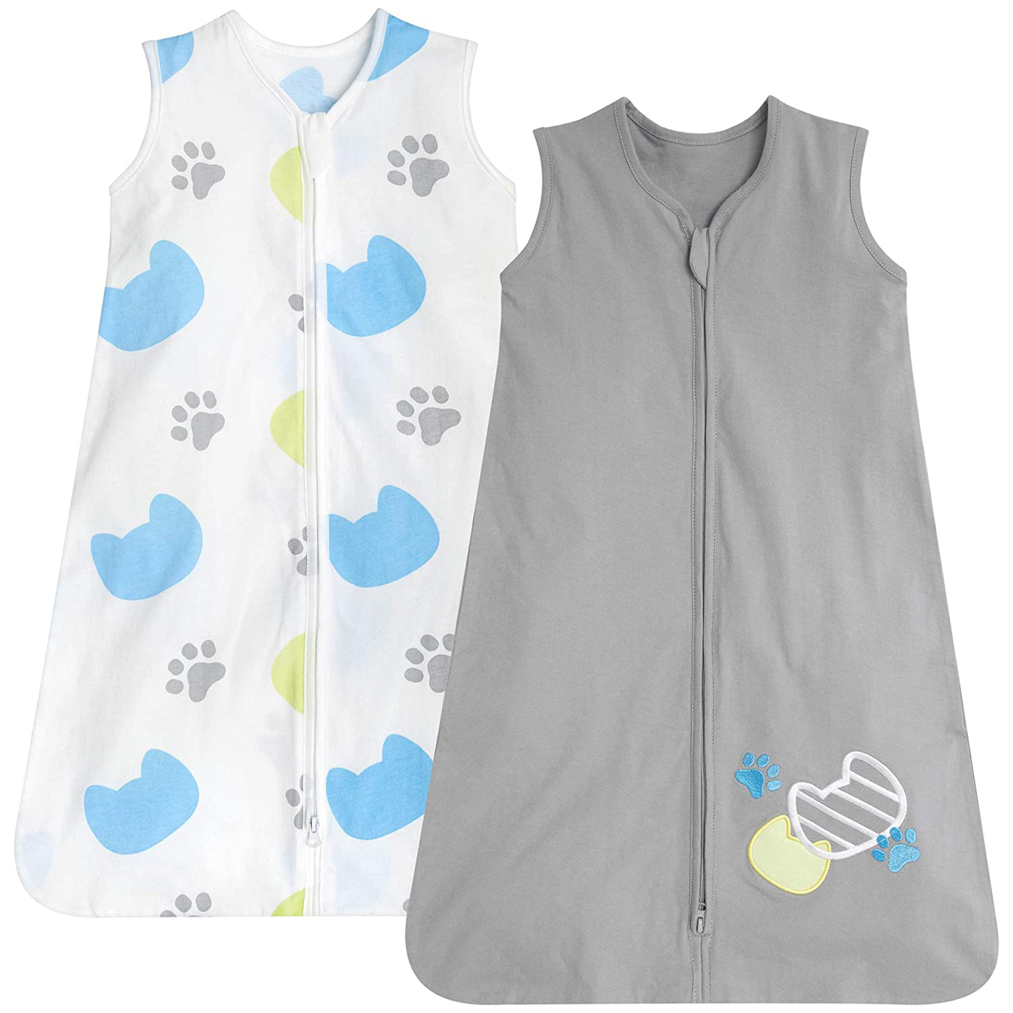 2 Pack TILLYOU Breathable Cotton Baby Wearable Blanket with 2-Way Zipper, Super Soft Lightweight 2-Pack Sleeveless Sleep Bag Sack