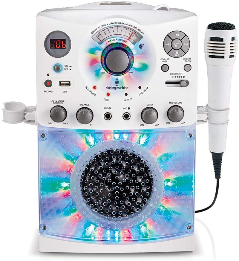 Bluetooth Karaoke System with LED Disco Lights, CD+G, USB, and Microphone