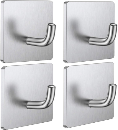 Budding Joy Adhesive Hooks Heavy Duty Stick on Wall Door Hooks Waterproof Stainless Steel Towel Hooks Adhesive Holders