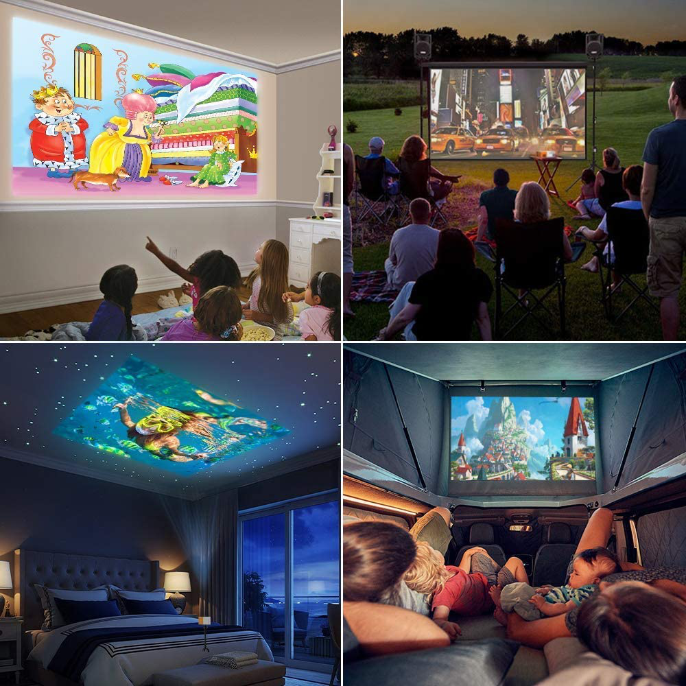 Mini Projector, PVO Portable Projector for Cartoon, Kids Gift, Outdoor Movie Projector, LED Pico Video Projector for Home Theater Movie Projector with HDMI USB TV AV Interfaces and Remote Control