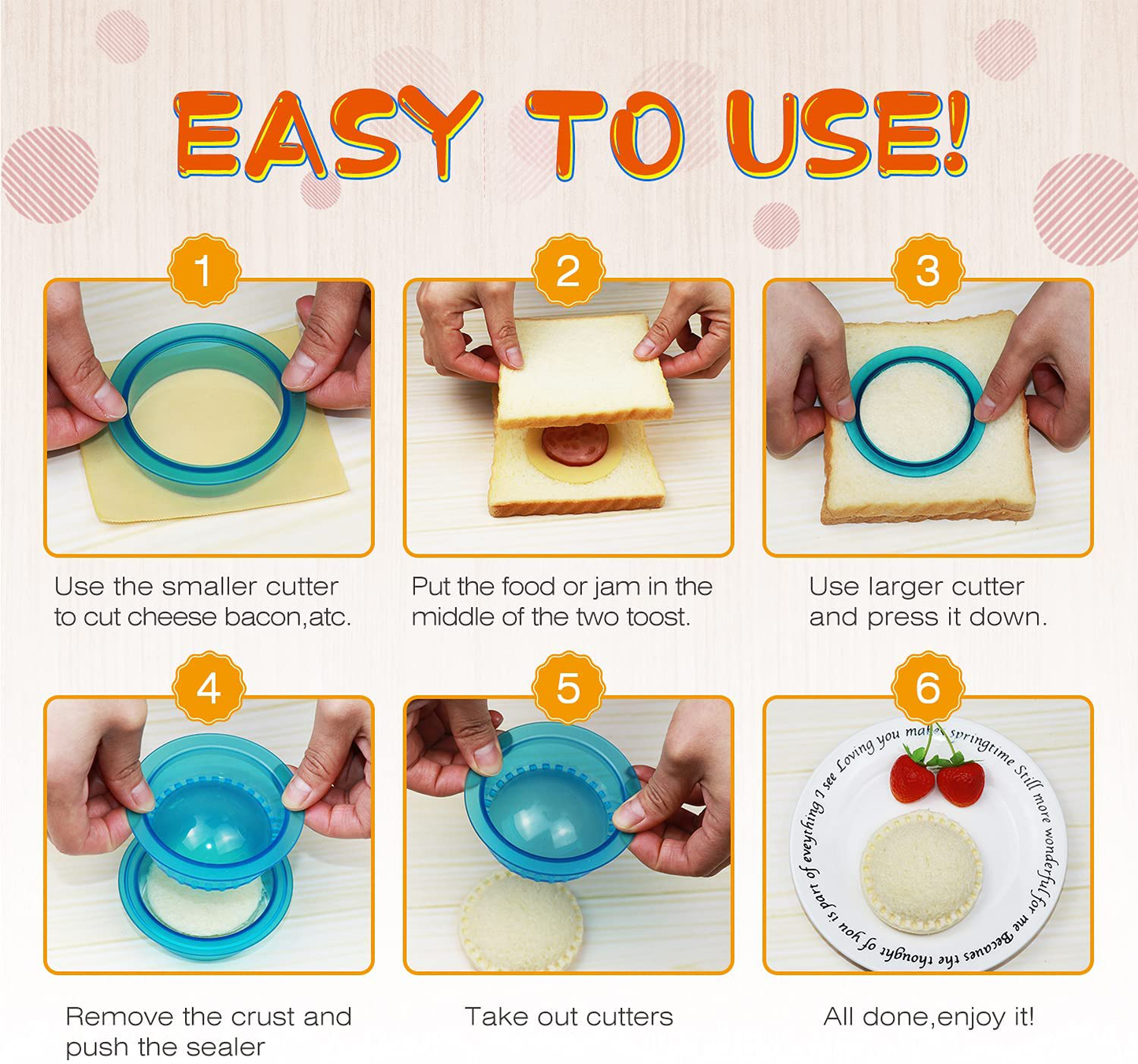HiYZ Sandwich Cutter and Sealer, Pack of 5 Uncrustables Sandwich Maker for Kids, Bread Sandwich Decruster Pancake Maker DIY Cookie Cutter for Boys and Girls Lunch Lunchbox and Bento Box(Blue)