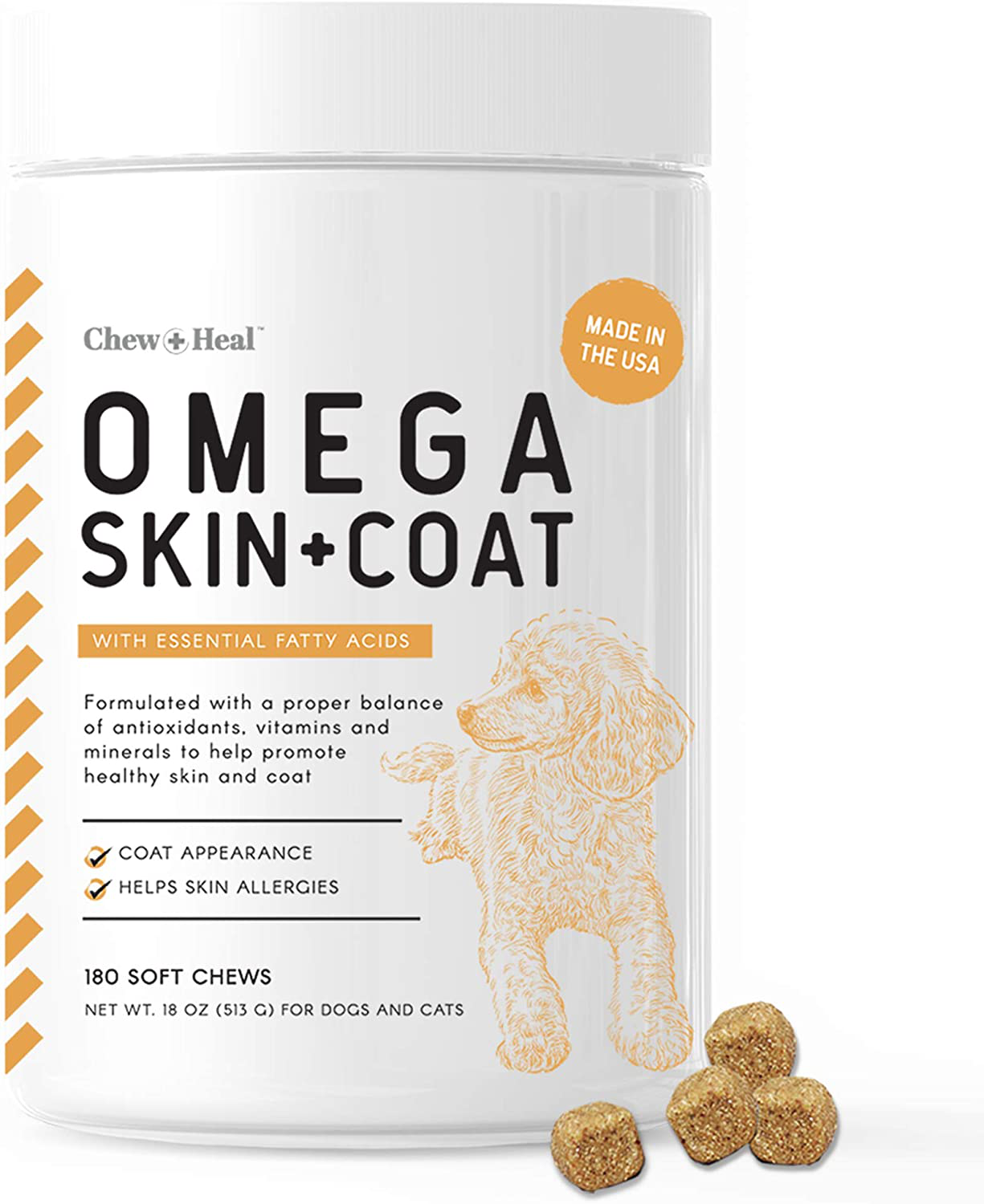 Omega Treats for Skin and Coat - Fish Oil Blend of Essential Fatty Acids, Omega 3, 6, and 9, Vitamins, Antioxidants and Minerals - Made in USA
