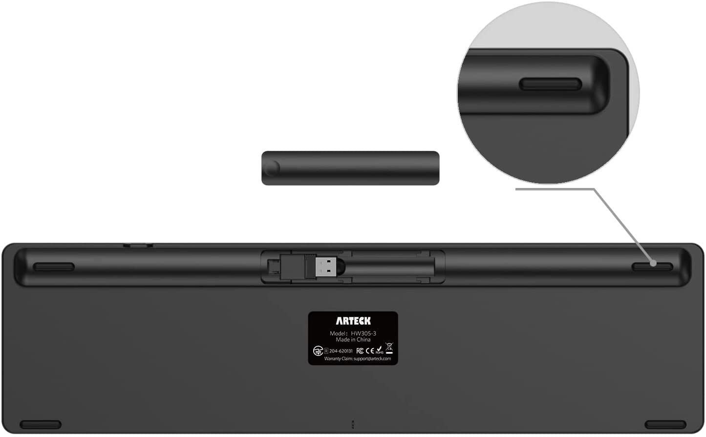 Arteck 2.4G Wireless Keyboard Ultra Slim Full Size Keyboard with Numeric Keypad and Media Hotkey for Computer/Desktop/Pc/Laptop/Surface/Smart TV and Windows 10/8/ 7 Built-In Rechargeable Battery