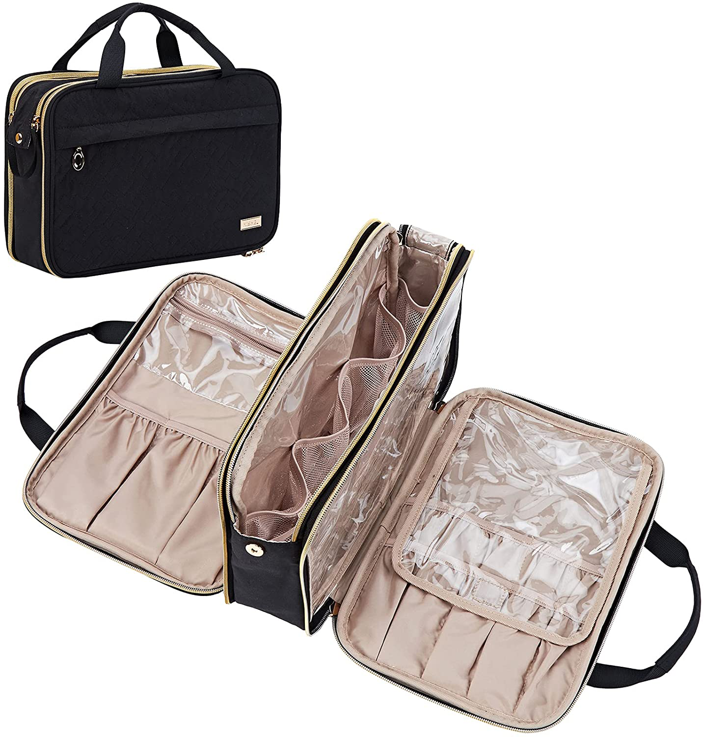 NISHEL Travel Toiletry Bag, Portable Makeup Organizer, Stand up Cosmetic Bag, Travel Cosmetic Case for Travel Sized Toiletries, Pink