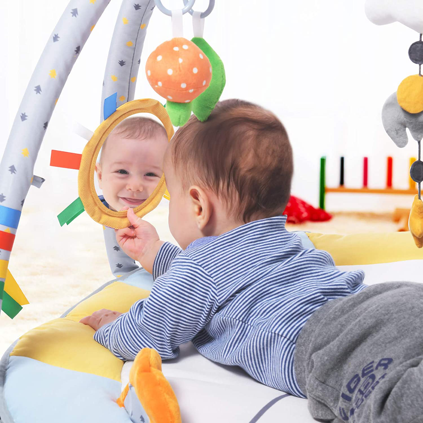 Lupantte Lion Baby Gym Play Mat with 9 Toys for Sensory and Motor Skill Development Language Discovery