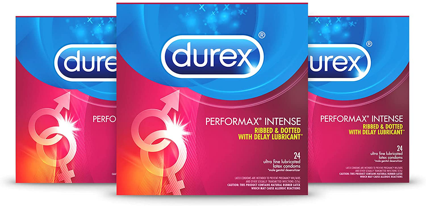 Durex Performax Intense Natural Rubber Latex Condoms, Contains Desensitizing Lube for Men, FSA & HSA Eligible