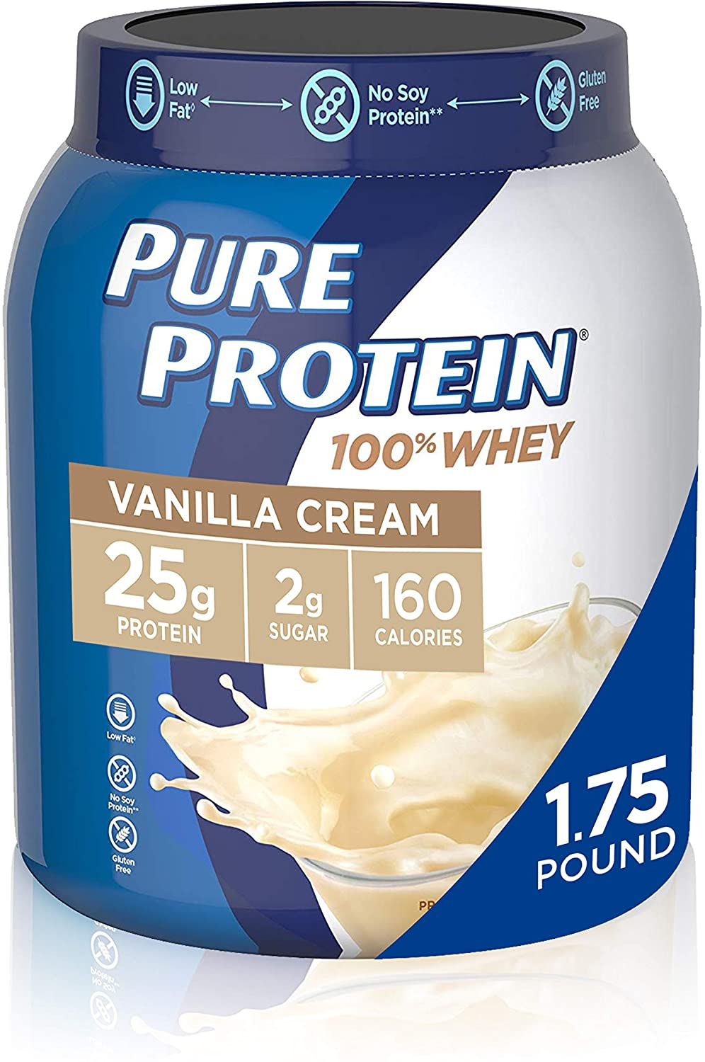 Whey Protein Powder by Pure Protein, Gluten Free, Vanilla Cream, 1.75 Lbs