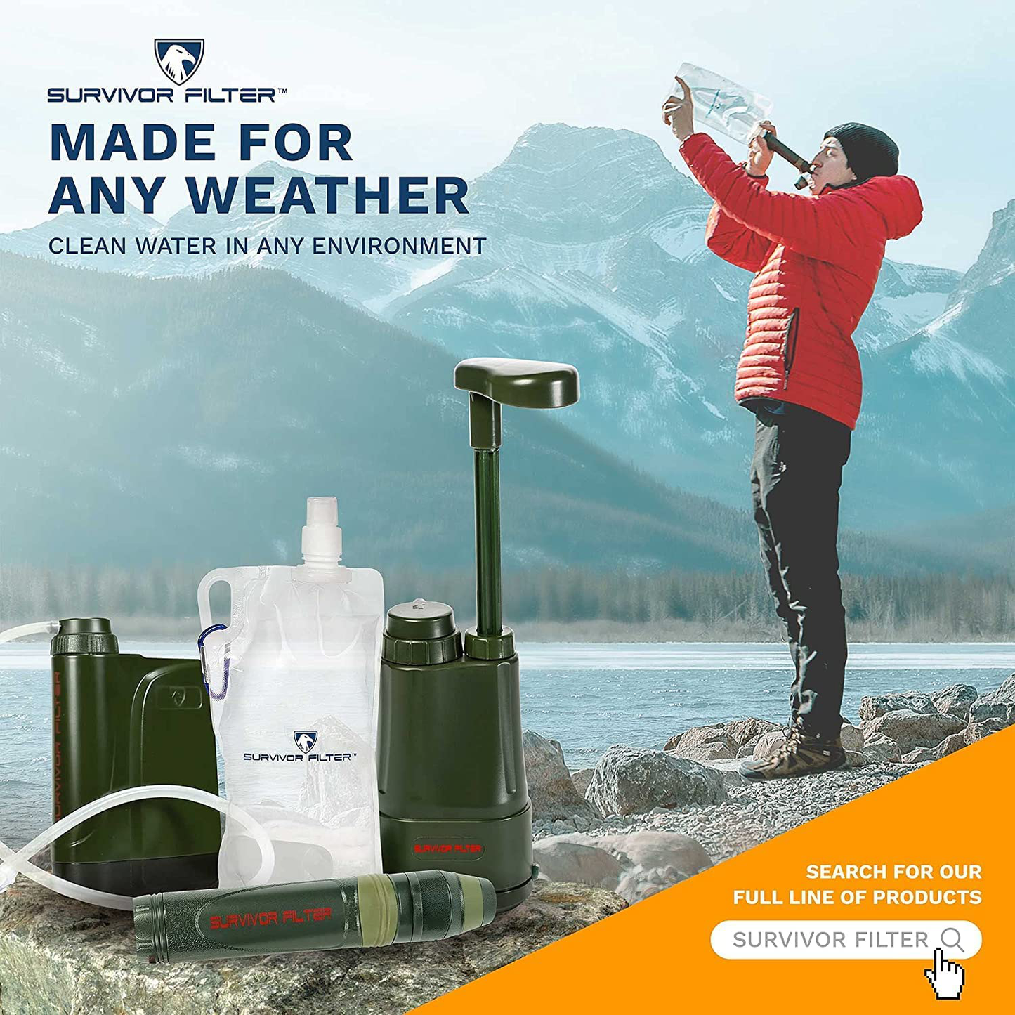 Survivor Filter Pro - Hand Pump Camping Water Filter - Emergency Water Filter