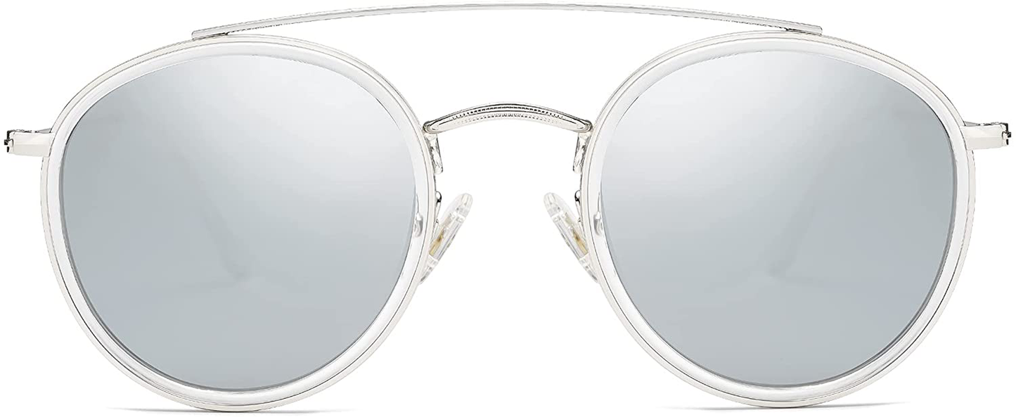 SOJOS Retro round Polarized Sunglasses UV400 Double Bridge Sun Glasses SUNSET SJ1104