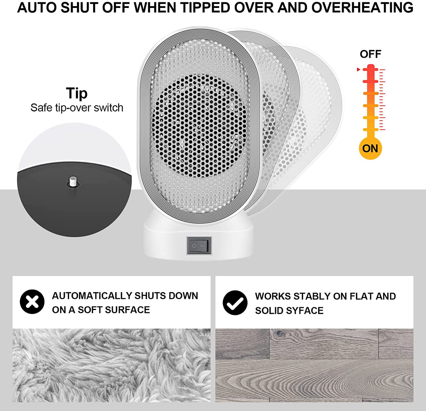 Mini Space Heater, Small Desktop Heater with Overheat Protection, Safe and Quiet for Office Room Desk Indoor Use (White+Grey)