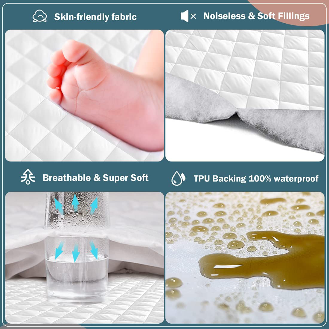 UNILIBRA 100% Waterproof Quilted Mattress Pad Twin XL Size, 6''-19'' Deep Pocket Fitted Mattress Protector Cover, Breathable, Hollow Cotton Alternative Filling Mattress Topper