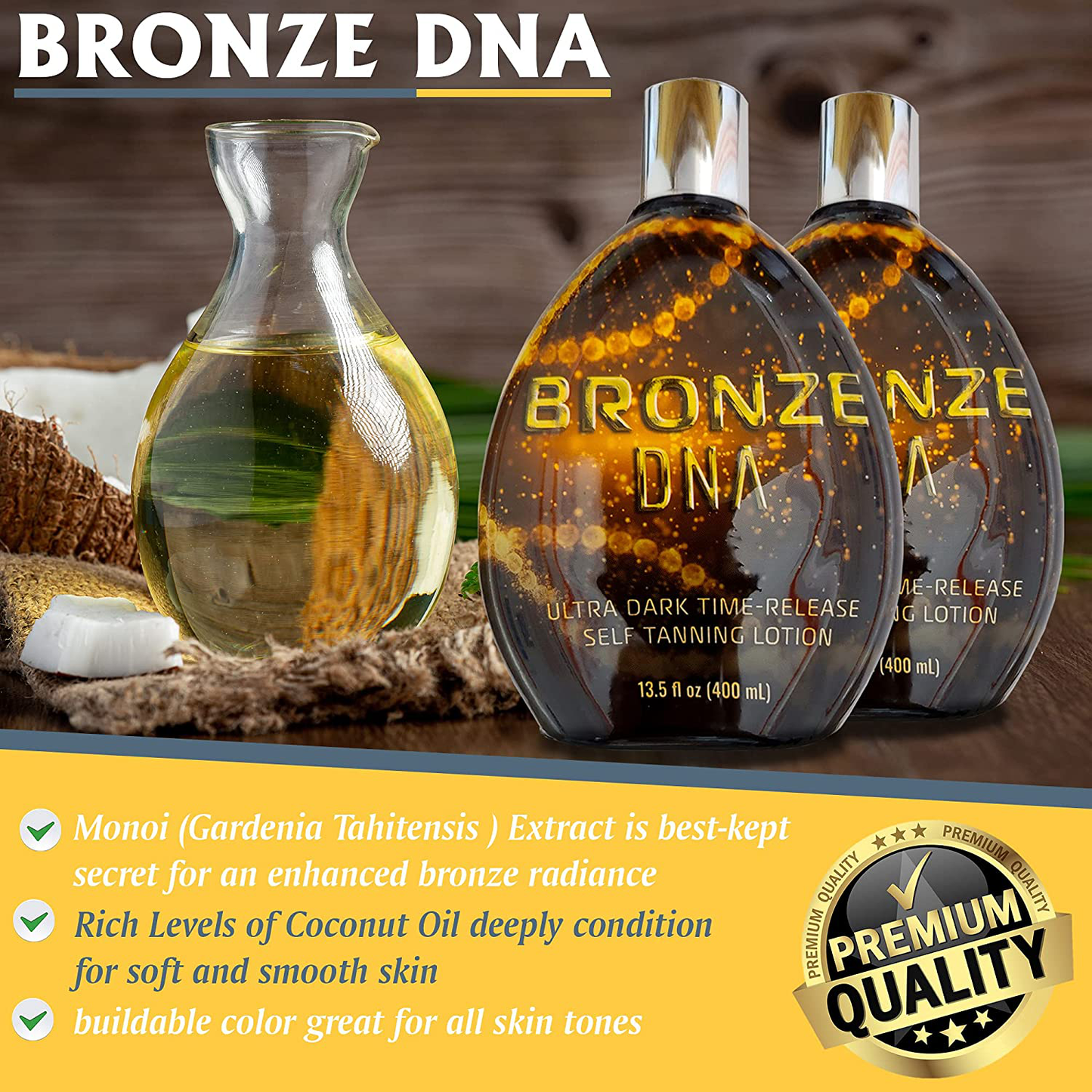 Bronze DNA Natural Sunless Self Tanner Lotion – Sunless Self Tanner for Women and Men – the Gradual Self Tanner for Light, Medium & Dark Tans – XL 13.5 Oz Bottle