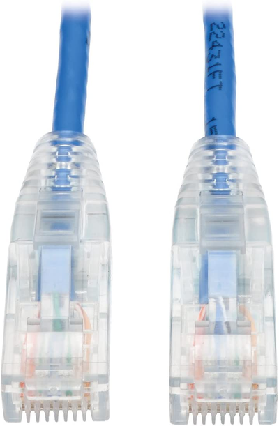 Tripp Lite Cat6 Gigabit Snagless Molded Slim UTP Patch Cable, 1 Ft. Right Angle, RJ45 M/M 1' (N201-SR1-BL)