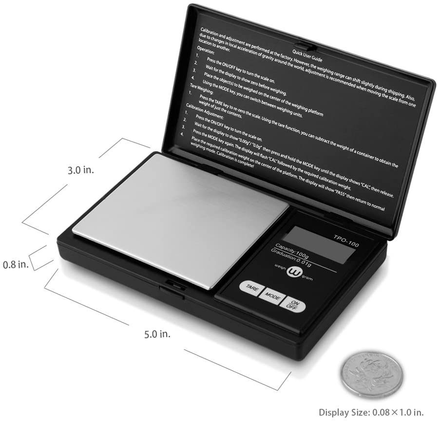 Weigh Gram Scale Digital Pocket Scale,100g by 0.01g,Digital Grams Scale, Food Scale, Jewelry Scale Black, Kitchen Scale 100g(TOP-100)