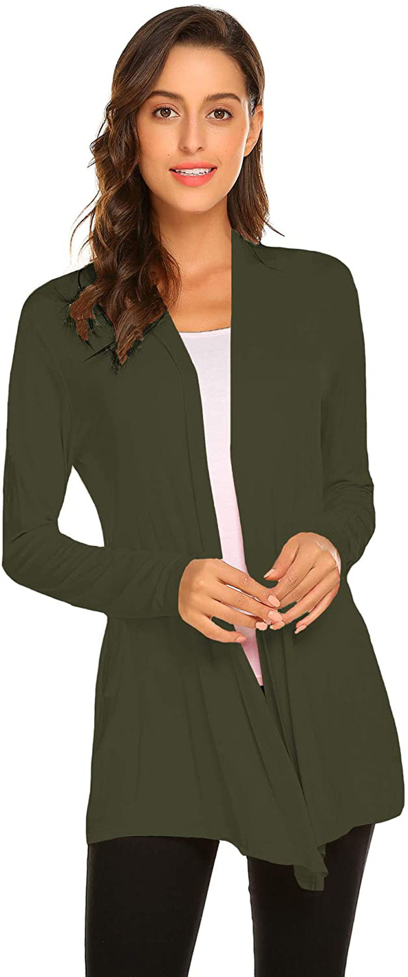 Womens Casual Lightweight Long Sleeve Cardigan Soft Drape Open Front Fall Dusters (S-3X)