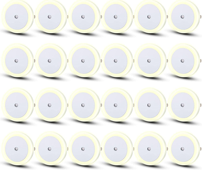 24 Pcs LED Night Light Plug in Nightlight with Dusk to Dawn Sensor, Warm White Color Light, Sensor Night Lights for Hallway, Stairs, Kitchen, Bedroom, Bathroom