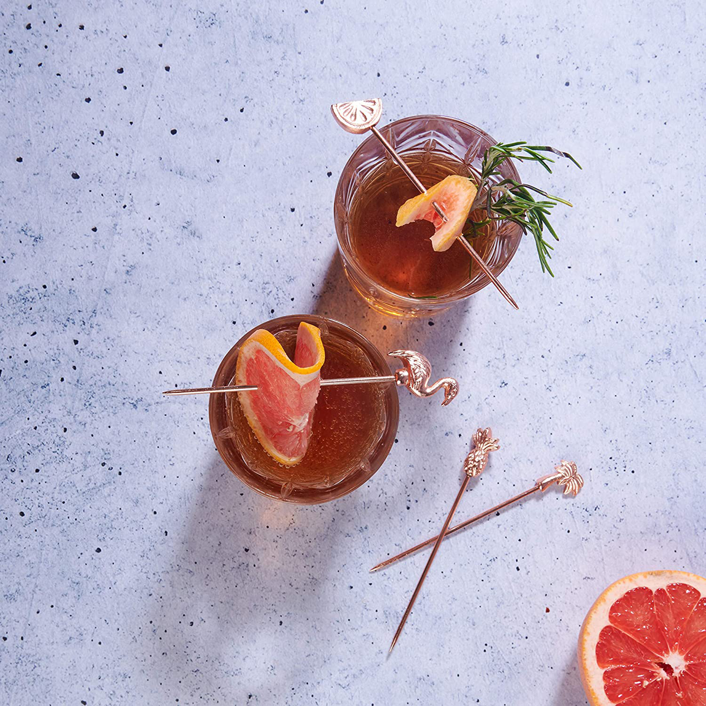 Stainless Steel Cocktail Picks or Martini Sticks, Reusable Toothpicks for Drinks or Bloody Mary Skewers, Garnish Sticks for Appetizers, Olives or Fruits, Set of 6, Rosegold