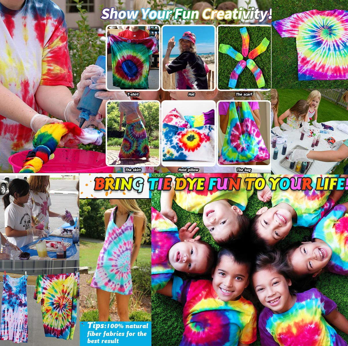 Tie Dye Kits One-Step Fabric Dye Art Party Set, DIY Gift, Textile, T-Shirt, Canvas for Adults, Women, Men, Artist, Kids(18 Colors)