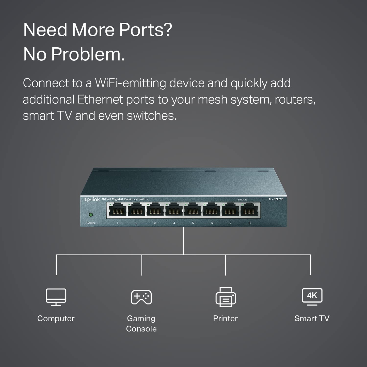 Tp-Link TL-SG108 | 8 Port Gigabit Unmanaged Ethernet Network Switch, Ethernet Splitter | Plug & Play | Fanless Metal Design | Shielded Ports | Traffic Optimization | Limited Lifetime Protection