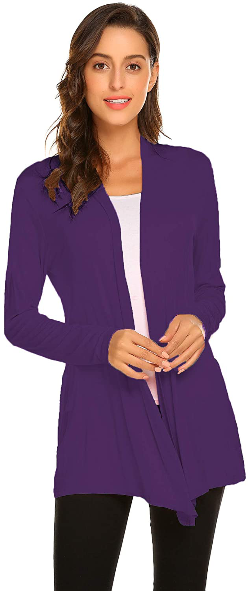 Womens Casual Lightweight Long Sleeve Cardigan Soft Drape Open Front Fall Dusters (S-3X)