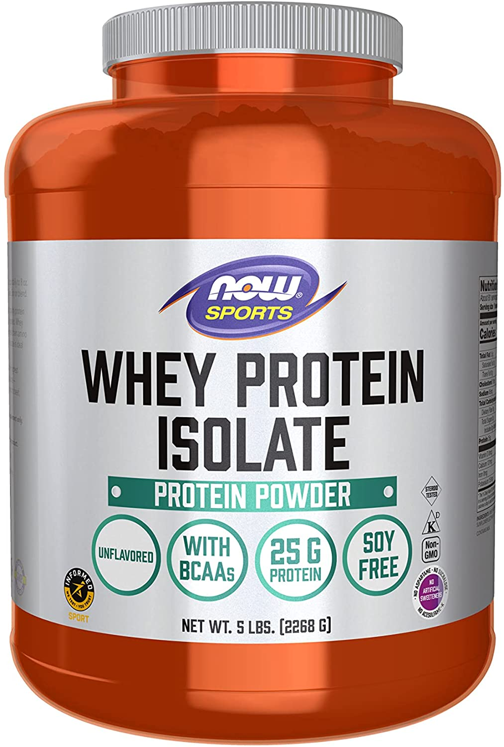 NOW Sports Nutrition, Whey Protein Isolate, 25 G with Bcaas, Unflavored Powder, 5-Pound