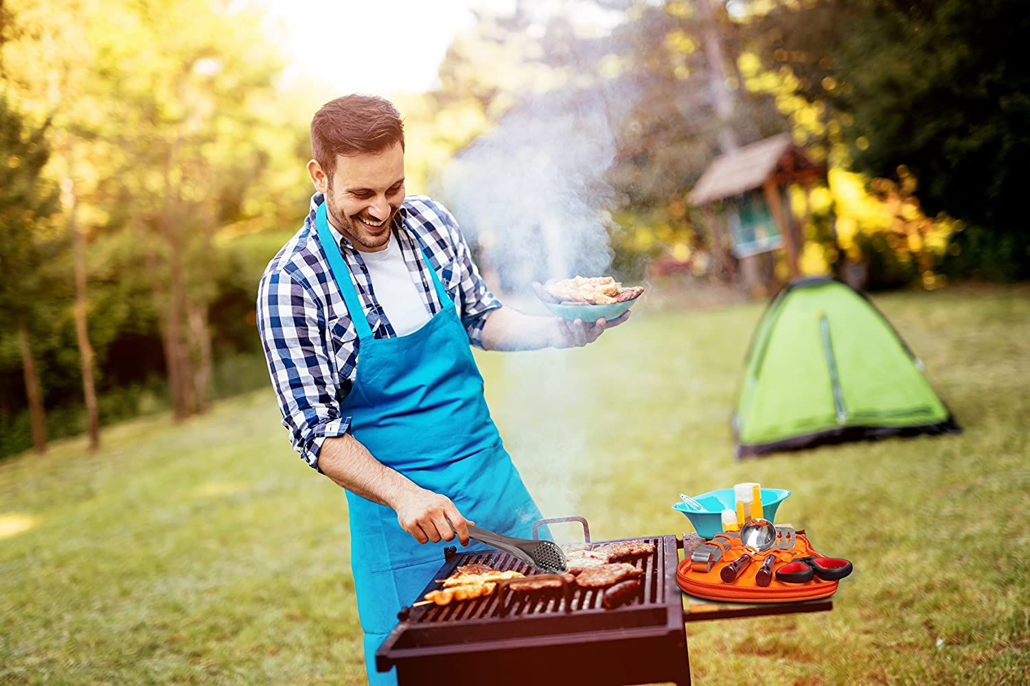 11 Piece Camp Kitchen Cooking Utensil Set Travel Organizer Grill Accessories Portable Compact Gear for Backpacking BBQ Camping Hiking Travel Cookware Kit Water Resistant Case