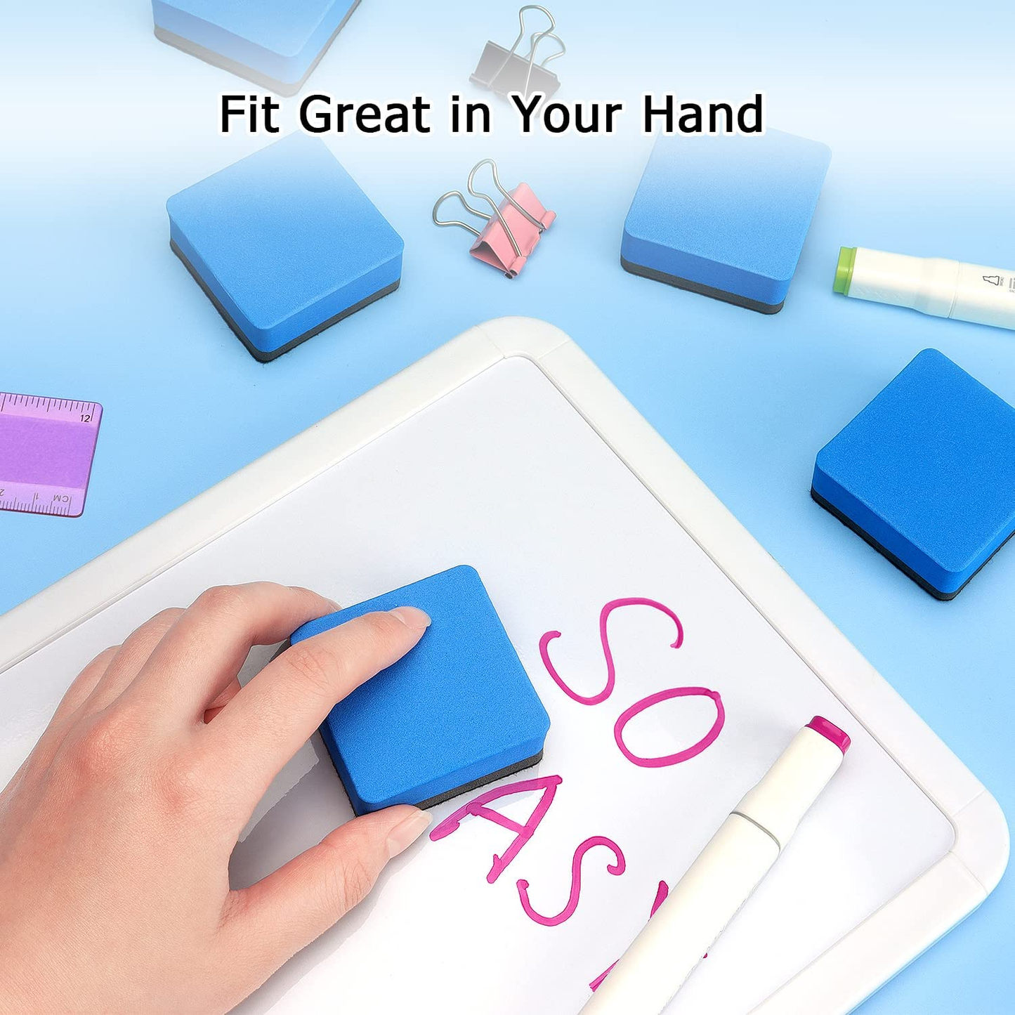 12 Pack Magnetic Whiteboard Eraser, Dry Eraser Board Erasers, Dry Erasers for White Board, Whiteboard Erasers for Kids Classroom, Blue