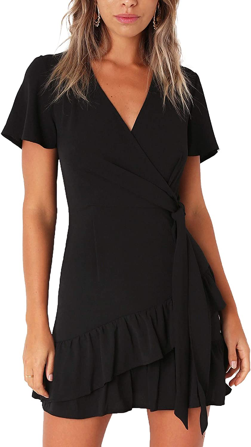 Relipop Summer Women Short Sleeve Print Dress V Neck Casual Short Dresses