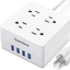 Power Strip USB Surge Protector - SUPERDANNY Mountable Charging Station with 4 Widely Spaced AC Outlets & 4 Smart USB Ports, 5ft Desktop Extension Cord