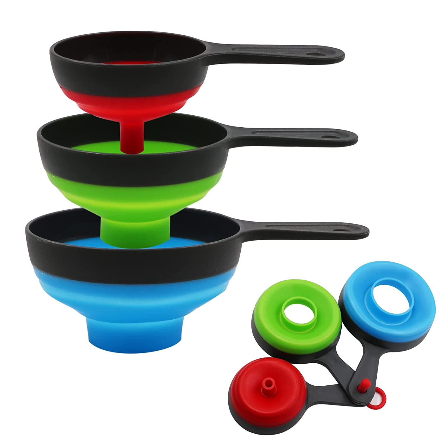 Collapsible Funnels for Kitchen Use, Mini Small Medium and Large 4 Foldable Funnel Sets for Filling Bottles Canning and Jar, Food Kitchen Items, BPA Free, Heat Resistant