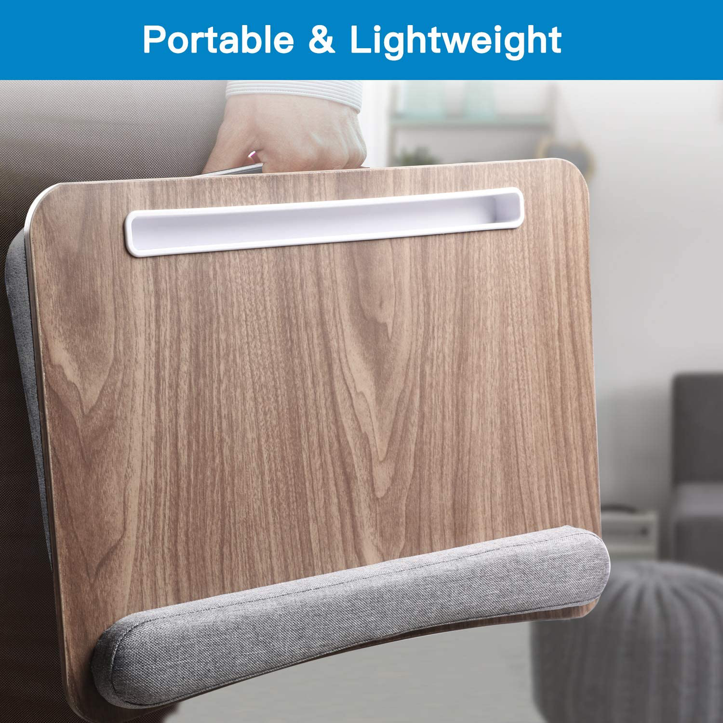 HUANUO Lap Laptop Desk - Portable Lap Desk with Pillow Cushion, Fits up to 15.6 inch Laptop, with Anti-Slip Strip & Storage Function for Home Office Students Use as Computer Laptop Stand, Book Tablet