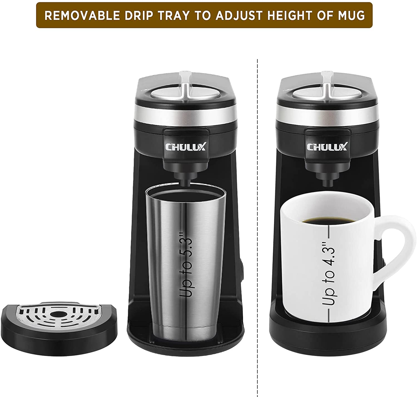 CHULUX Single Serve Coffee Brewer for Pod Capsule with 12 Ounce Built-in Water Tank,800 Watts,Gray