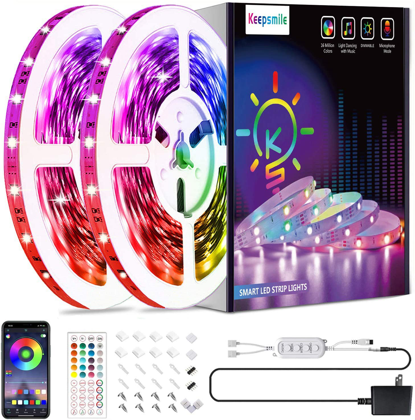 50ft Led Strip Lights, Keepsmile 5050 RGB Color Changing Led Light Strips, Led Lights for Bedroom, Kitchen, Home Decoration