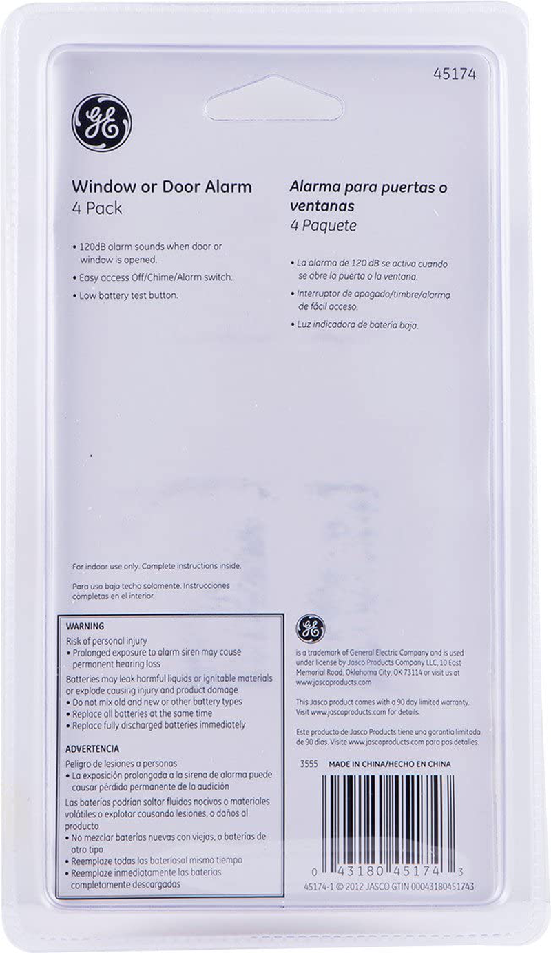 GE Personal Security Window/Door Burglar Alert, Wireless, Chime/Alarm, Easy Installation, Ideal for Home, Garage, Apartment, Dorm, RV and Office