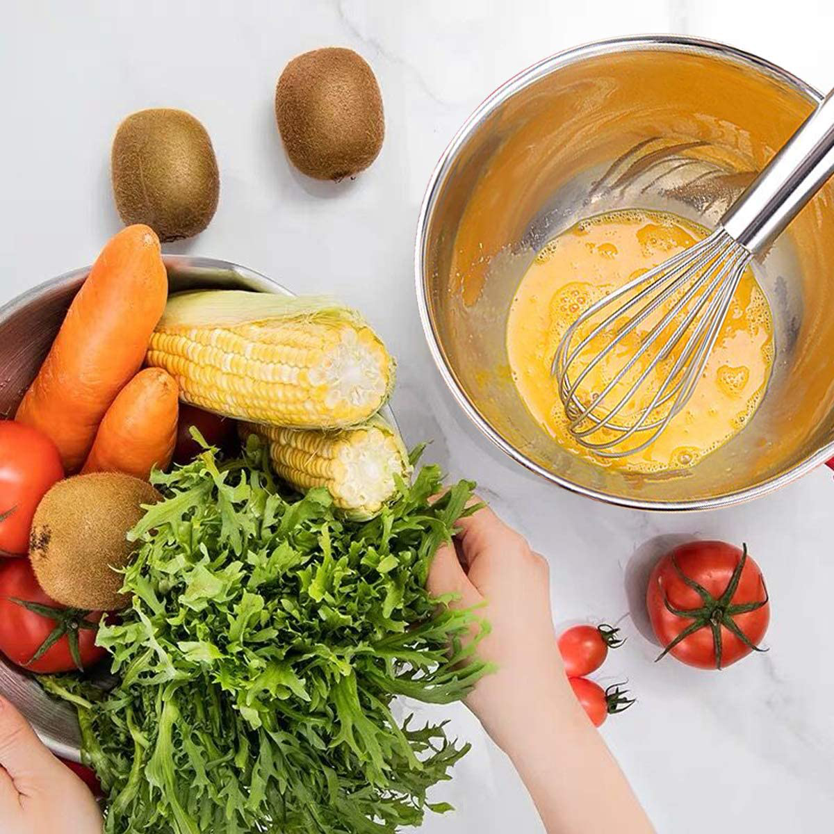 Mixing Bowls with Airtight Lids,6 piece Stainless Steel Metal Nesting Storage Bowls by Umite Chef, Non-Slip Bottoms Size 7, 3.5, 2.5, 2.0,1.5, 1QT, Great for Mixing & Serving (Khaki)