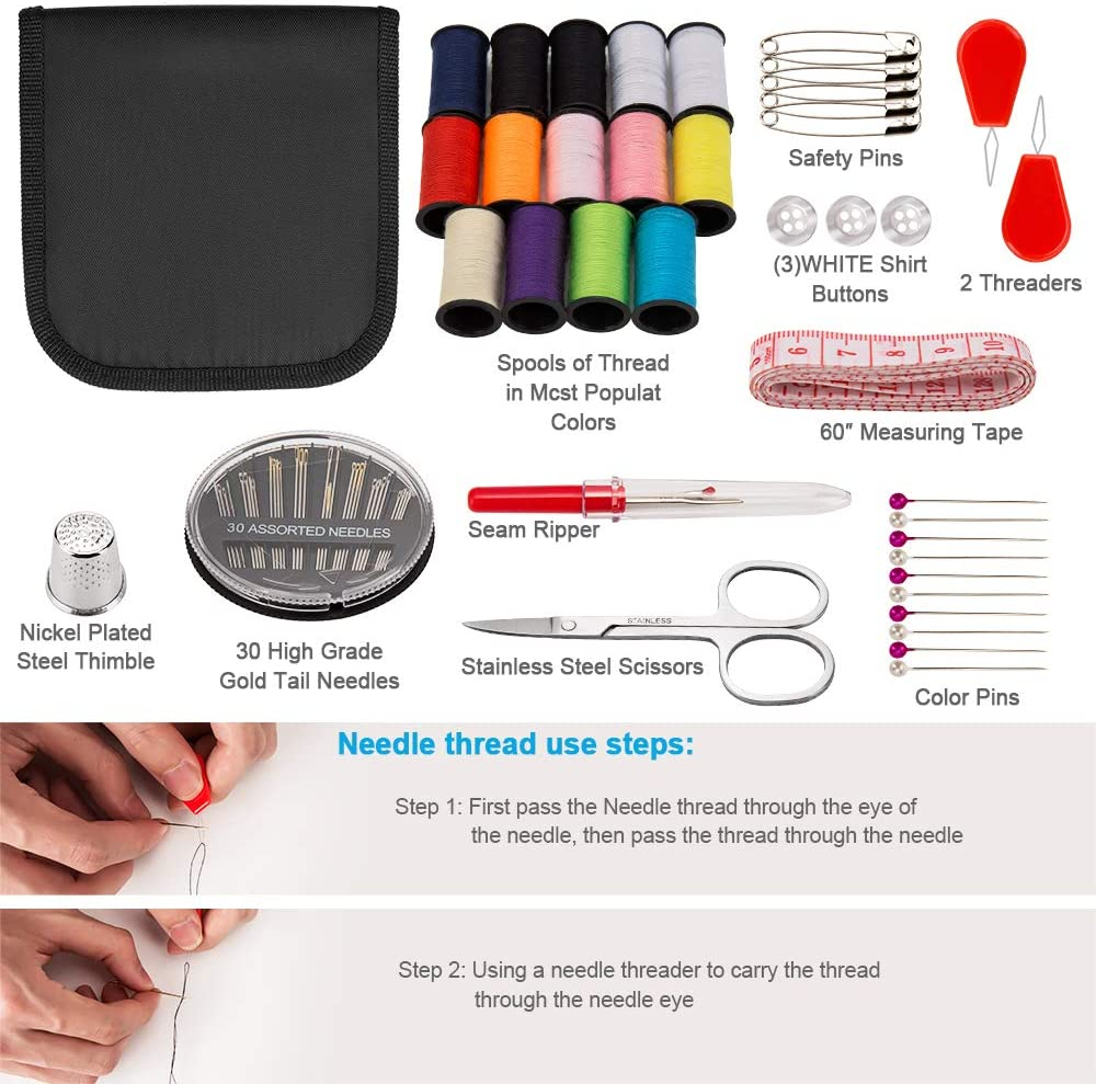 Sewing Kit, OKOM Mini Small Basic Fine Sewing Set, Portable DIY Sewing Kit for Beginner, Traveller and Emergency Clothing Fixes, Contains Scissors, Thimble, Thread, Sewing Needle, Tape Measure Etc.