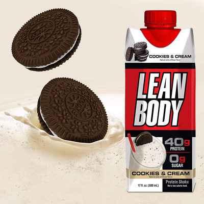 Lean Body Ready-To-Drink Cookies and Cream Protein Shake, 40G Protein, Whey Blend , 0 Sugar, Gluten Free, 22 Vitamins & Minerals, (Recyclable Carton & Lid - Pack of 12) LABRADA , 17 Fl Oz (Pack of 12)